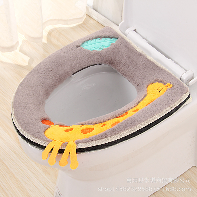 Embroidered Band Handle Four Seasons Universal Zipper Toilet Cushion Seat Cushion Toilet Seat Cover Toilet Seat Closestool Mat