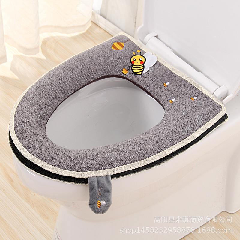 Embroidered Band Handle Four Seasons Universal Zipper Toilet Cushion Seat Cushion Toilet Seat Cover Toilet Seat Closestool Mat