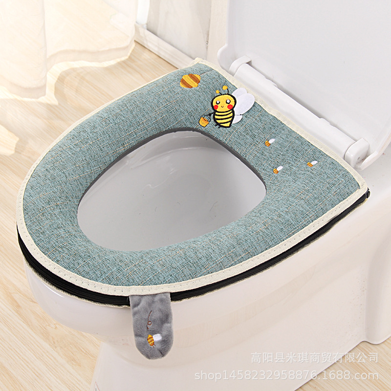 Embroidered Band Handle Four Seasons Universal Zipper Toilet Cushion Seat Cushion Toilet Seat Cover Toilet Seat Closestool Mat