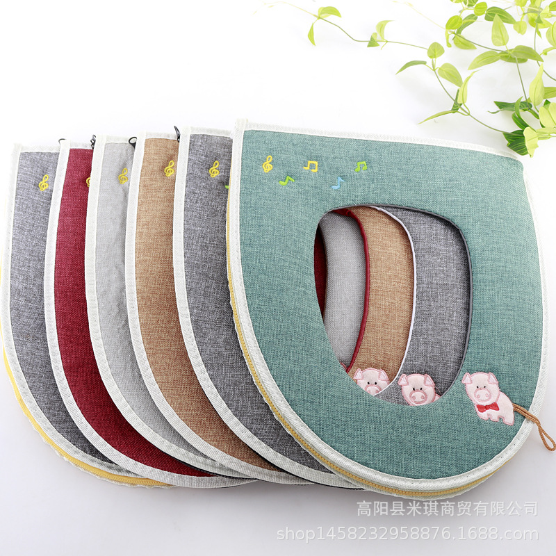 Embroidered Band Handle Four Seasons Universal Zipper Toilet Cushion Seat Cushion Toilet Seat Cover Toilet Seat Closestool Mat