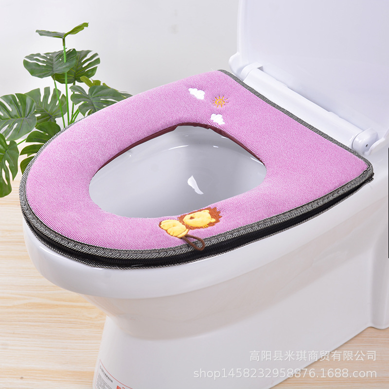 Embroidered Band Handle Four Seasons Universal Zipper Toilet Cushion Seat Cushion Toilet Seat Cover Toilet Seat Closestool Mat