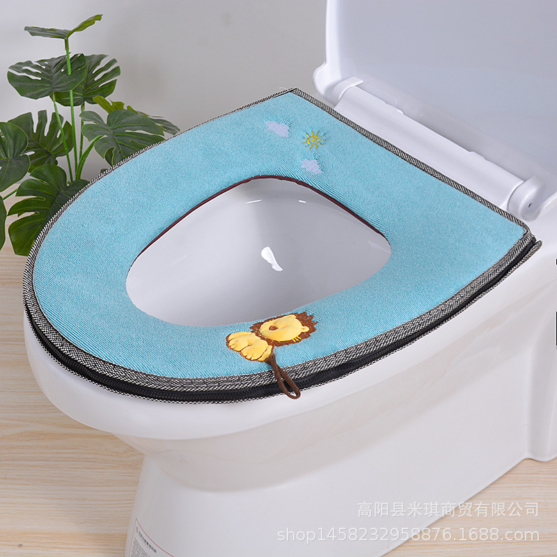Embroidered Band Handle Four Seasons Universal Zipper Toilet Cushion Seat Cushion Toilet Seat Cover Toilet Seat Closestool Mat