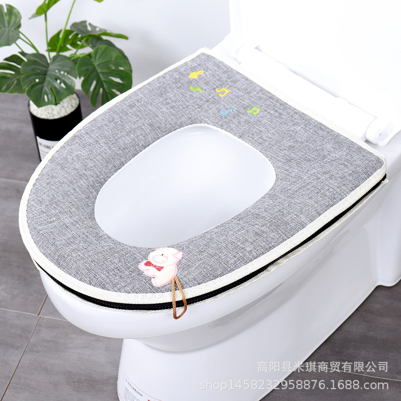 Embroidered Band Handle Four Seasons Universal Zipper Toilet Cushion Seat Cushion Toilet Seat Cover Toilet Seat Closestool Mat