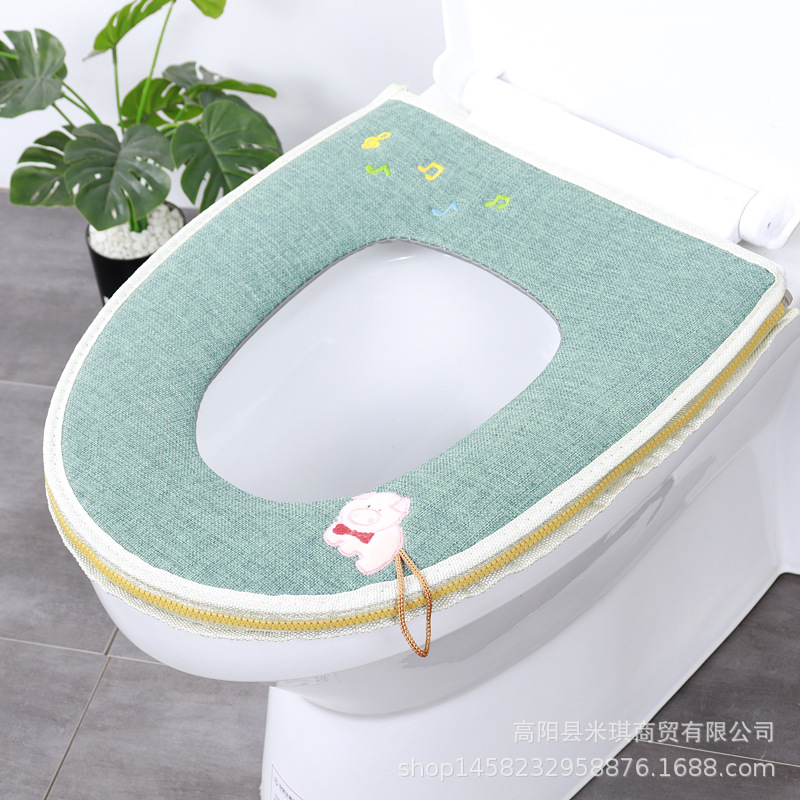 Embroidered Band Handle Four Seasons Universal Zipper Toilet Cushion Seat Cushion Toilet Seat Cover Toilet Seat Closestool Mat