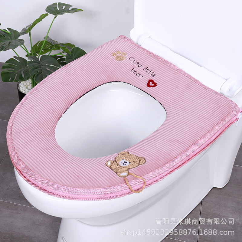 Embroidered Band Handle Four Seasons Universal Zipper Toilet Cushion Seat Cushion Toilet Seat Cover Toilet Seat Closestool Mat