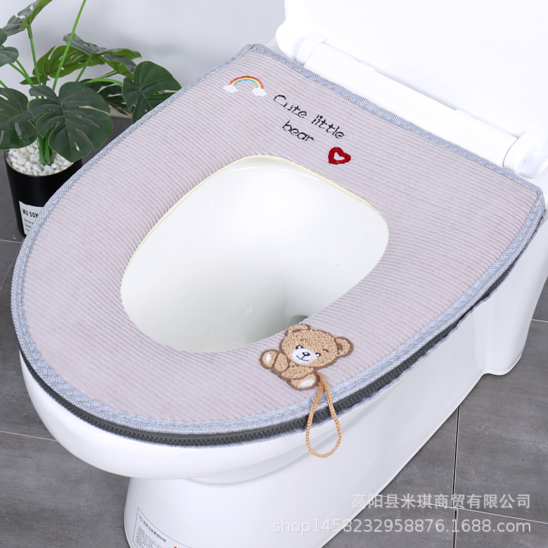 Embroidered Band Handle Four Seasons Universal Zipper Toilet Cushion Seat Cushion Toilet Seat Cover Toilet Seat Closestool Mat