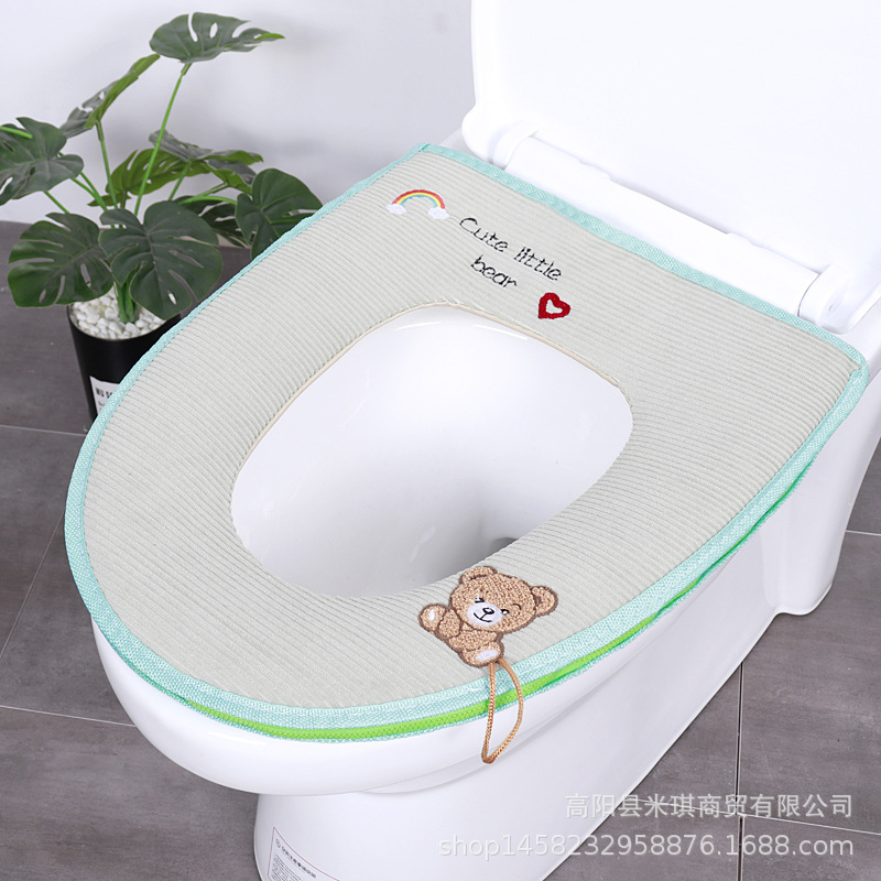 Embroidered Band Handle Four Seasons Universal Zipper Toilet Cushion Seat Cushion Toilet Seat Cover Toilet Seat Closestool Mat