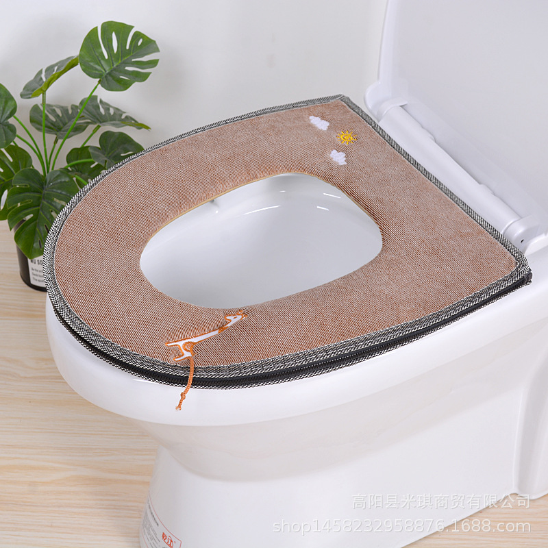Embroidered Band Handle Four Seasons Universal Zipper Toilet Cushion Seat Cushion Toilet Seat Cover Toilet Seat Closestool Mat