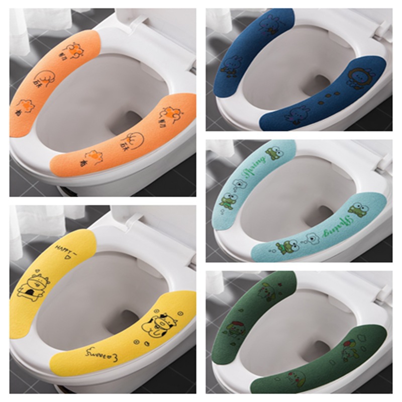 Adhesive Closestool Cushion Adsorption Toilet Mat Flannel Summer Toilet Seat Cover Washable Happy Day Portable Toilet Seat Cover