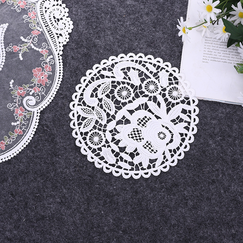 Lace Nordic Instagram Style Heat Insulation Decorative Pad Coffee Cup Mat Korean Fabric Craft Embroidered round Coaster Factory Direct Supply