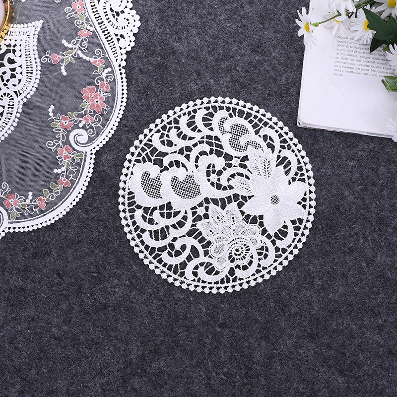 Lace Nordic Instagram Style Heat Insulation Decorative Pad Coffee Cup Mat Korean Fabric Craft Embroidered round Coaster Factory Direct Supply