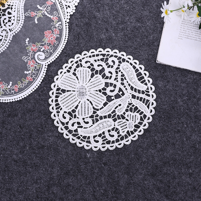 Lace Nordic Instagram Style Heat Insulation Decorative Pad Coffee Cup Mat Korean Fabric Craft Embroidered round Coaster Factory Direct Supply