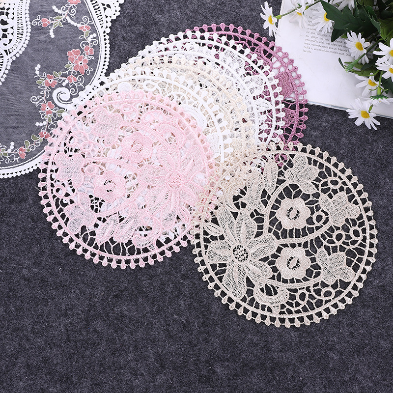 Lace Nordic Instagram Style Heat Insulation Decorative Pad Coffee Cup Mat Korean Fabric Craft Embroidered round Coaster Factory Direct Supply