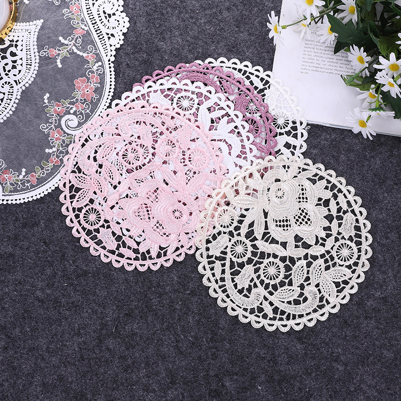 Lace Nordic Instagram Style Heat Insulation Decorative Pad Coffee Cup Mat Korean Fabric Craft Embroidered round Coaster Factory Direct Supply