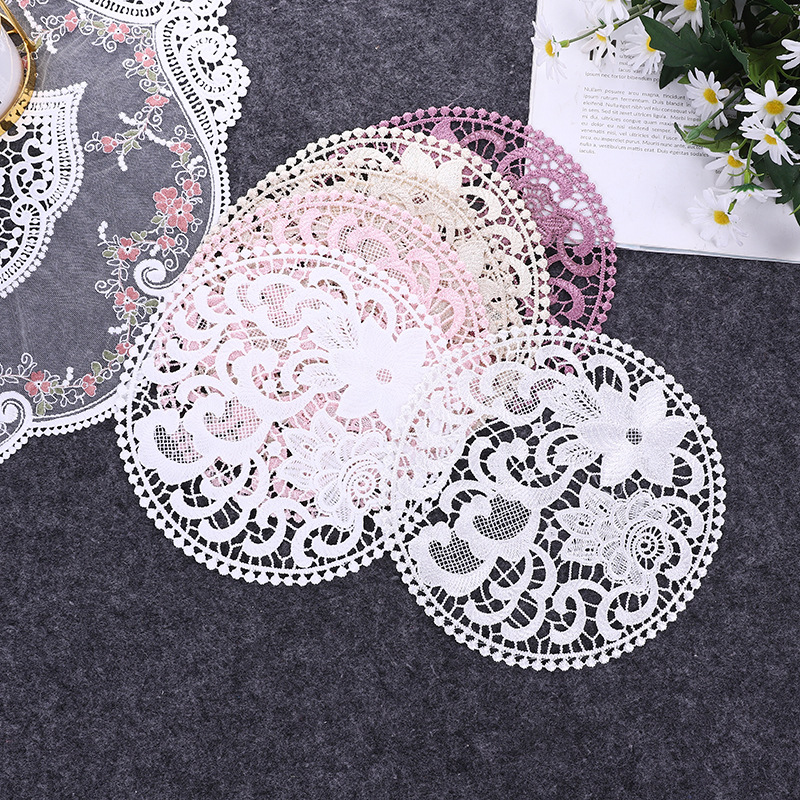Lace Nordic Instagram Style Heat Insulation Decorative Pad Coffee Cup Mat Korean Fabric Craft Embroidered round Coaster Factory Direct Supply