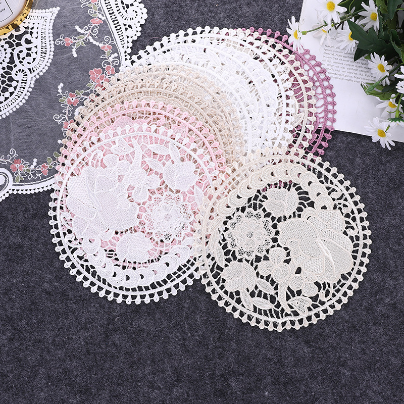 Lace Nordic Instagram Style Heat Insulation Decorative Pad Coffee Cup Mat Korean Fabric Craft Embroidered round Coaster Factory Direct Supply