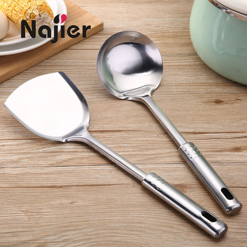In Stock Wholesale Stainless Steel Nine Beads Spatula Cooking Spoon with Magnetic Spatula Steel Handle Can Be Printed Logo