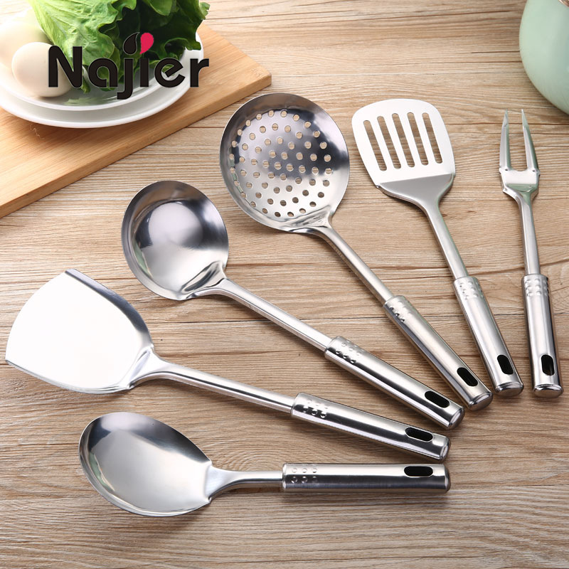 In Stock Wholesale Stainless Steel Nine Beads Spatula Cooking Spoon with Magnetic Spatula Steel Handle Can Be Printed Logo