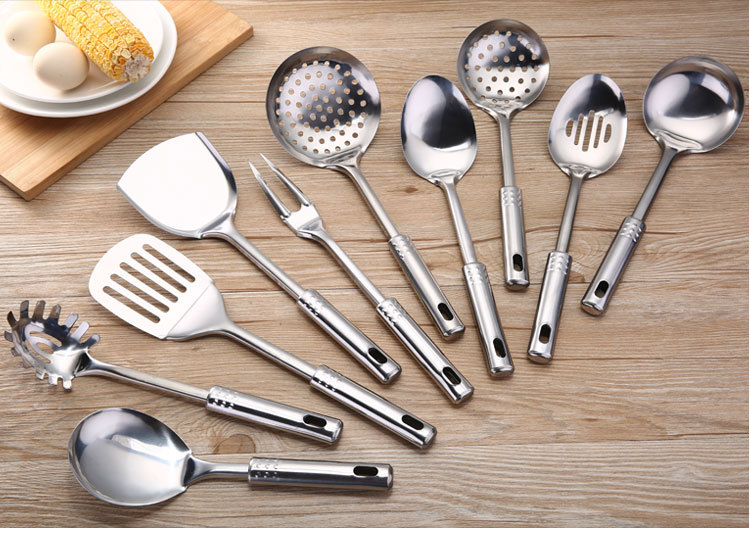 In Stock Wholesale Stainless Steel Nine Beads Spatula Cooking Spoon with Magnetic Spatula Steel Handle Can Be Printed Logo