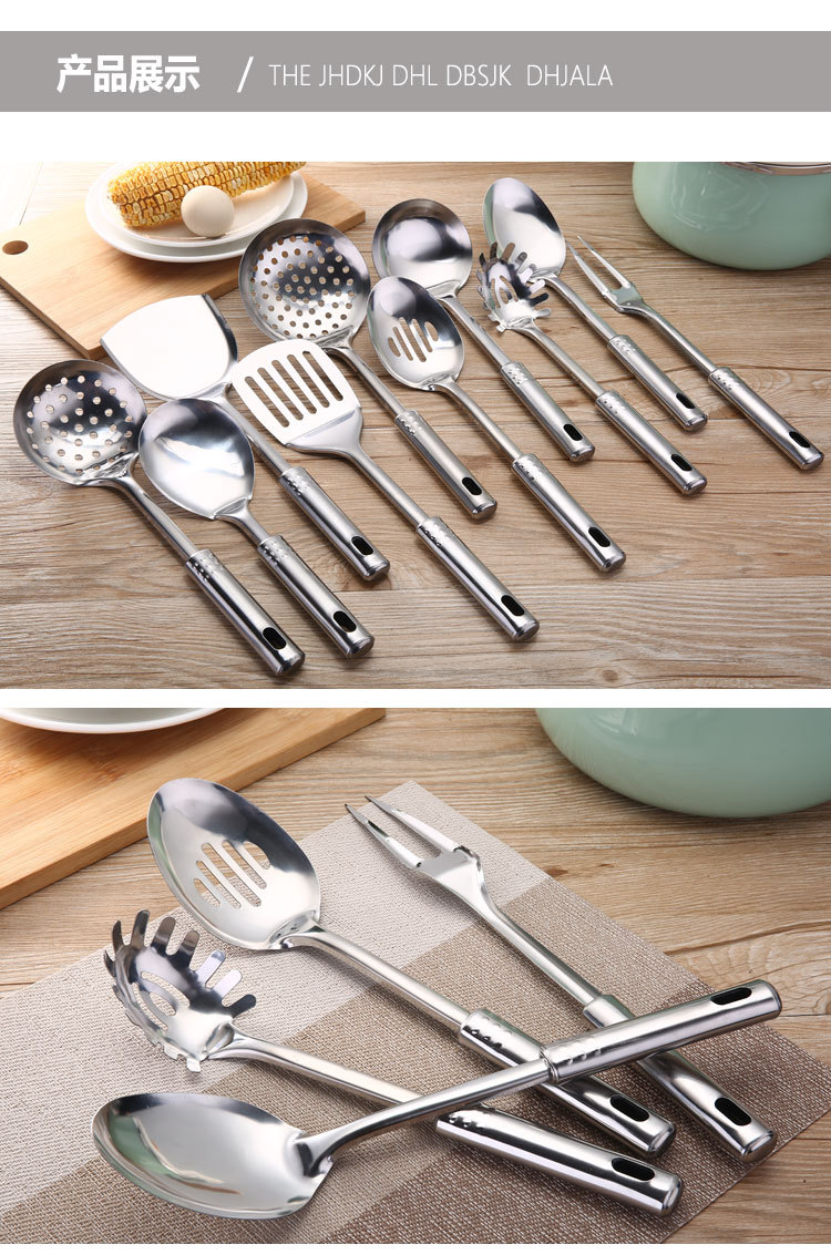 In Stock Wholesale Stainless Steel Nine Beads Spatula Cooking Spoon with Magnetic Spatula Steel Handle Can Be Printed Logo