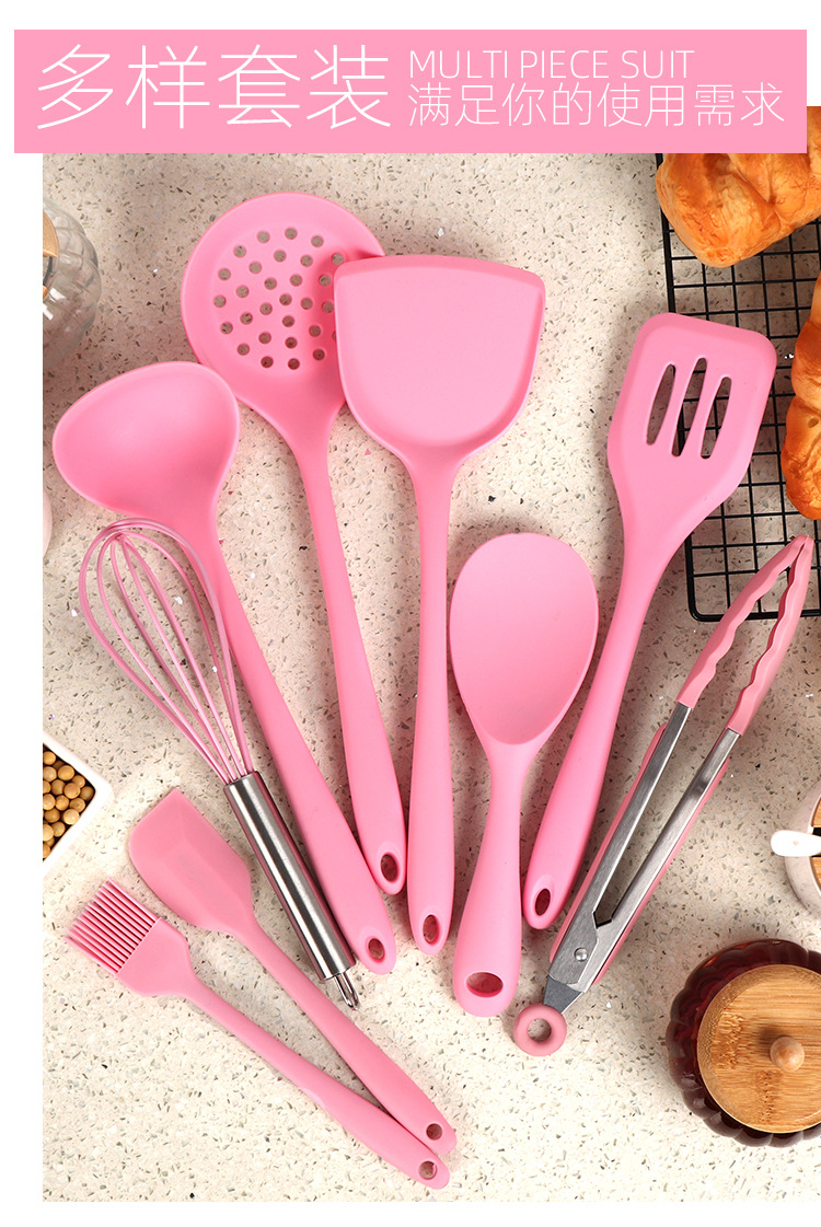 Gel Kitchen Ware Cooking Baking Suit NonStick Pan High Temperature Kitchen Household Spatula Spoon Food Clip Barrel