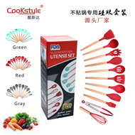 Kitchen Tools Silicone Stainless Steel Kitchenware 3-Piece Non-Stick Pan Special Cooking Spoon and Shovel Soup Spoon and Spatula Set
