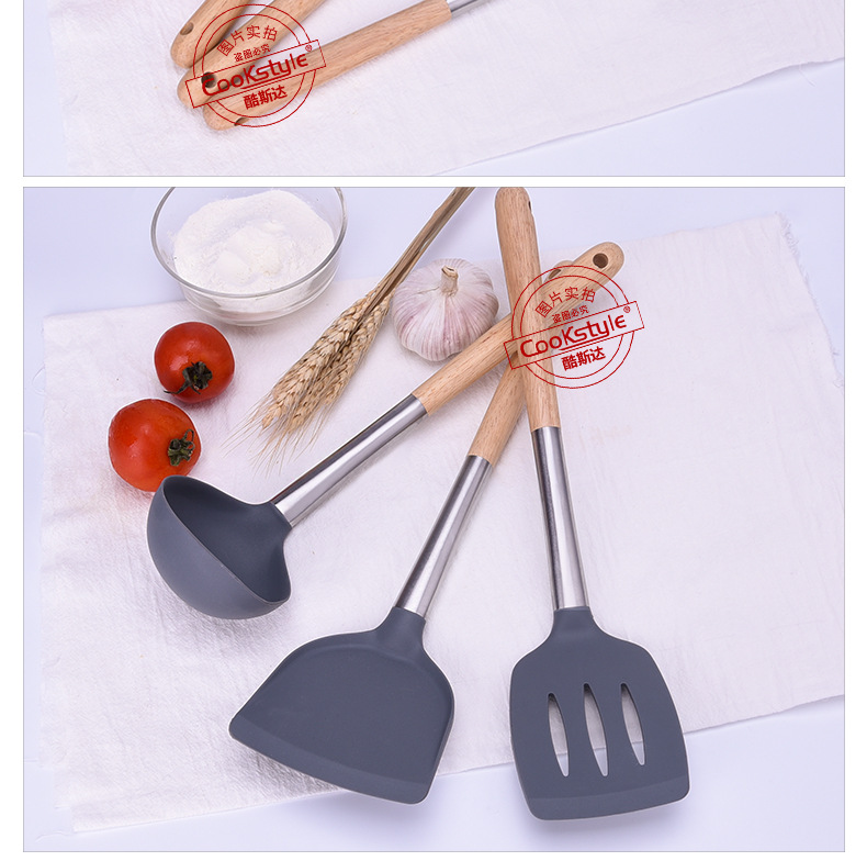 Kitchen Tools Silicone Stainless Steel Kitchenware 3-Piece Non-Stick Pan Special Cooking Spoon and Shovel Soup Spoon and Spatula Set