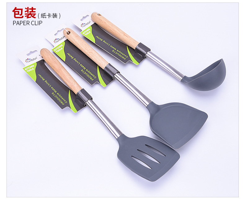 Kitchen Tools Silicone Stainless Steel Kitchenware 3-Piece Non-Stick Pan Special Cooking Spoon and Shovel Soup Spoon and Spatula Set
