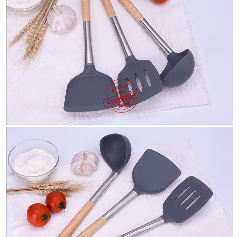 Kitchen Tools Silicone Stainless Steel Kitchenware 3-Piece Non-Stick Pan Special Cooking Spoon and Shovel Soup Spoon and Spatula Set