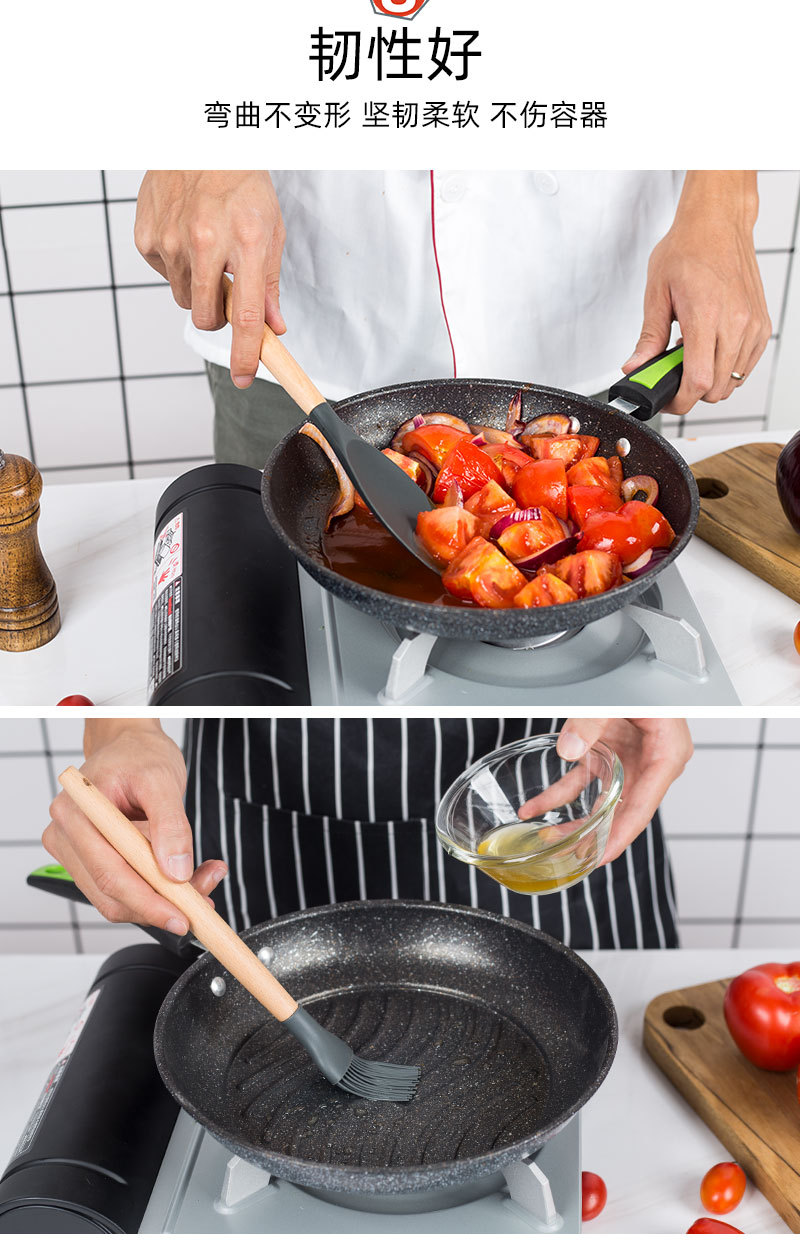 Wooden Handle Silicone Cookware Non-Stick Pan Spatula Soup Spoon Household High Temperature Resistant 11-Piece Set Kitchen Utensils Wooden Handle Silicone Cookware Non-Stick Pan Spatula Soup Spoon Household High Temperature Resistant 11-Piece Set Kitchen Utensils