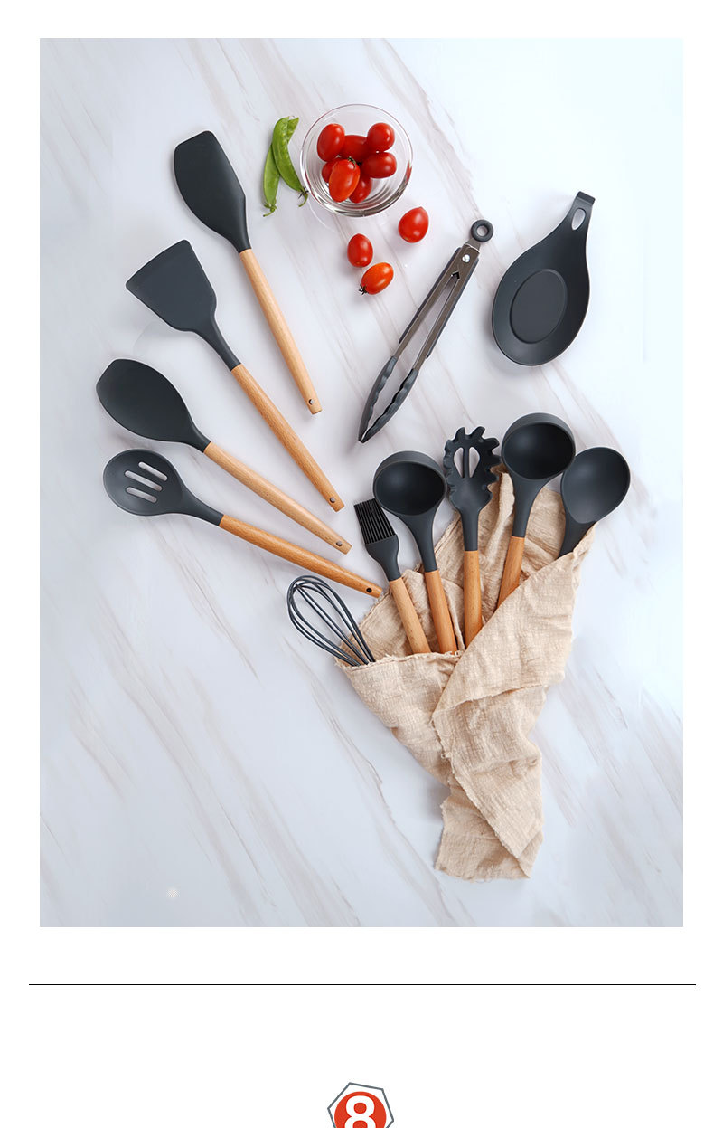 Wooden Handle Silicone Cookware Non-Stick Pan Spatula Soup Spoon Household High Temperature Resistant 11-Piece Set Kitchen Utensils Wooden Handle Silicone Cookware Non-Stick Pan Spatula Soup Spoon Household High Temperature Resistant 11-Piece Set Kitchen Utensils