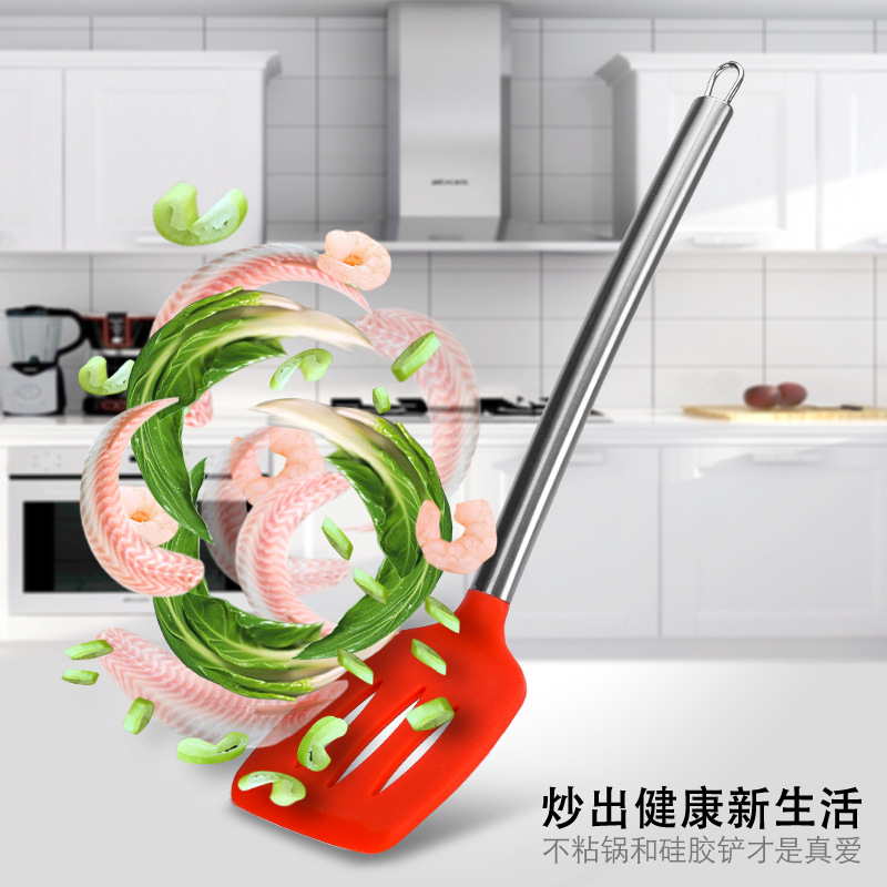 Factory in Stock Stainless Steel Handle Silicone Spatula Kitchen Kitchenware Food Grade Non-Stick Spatula