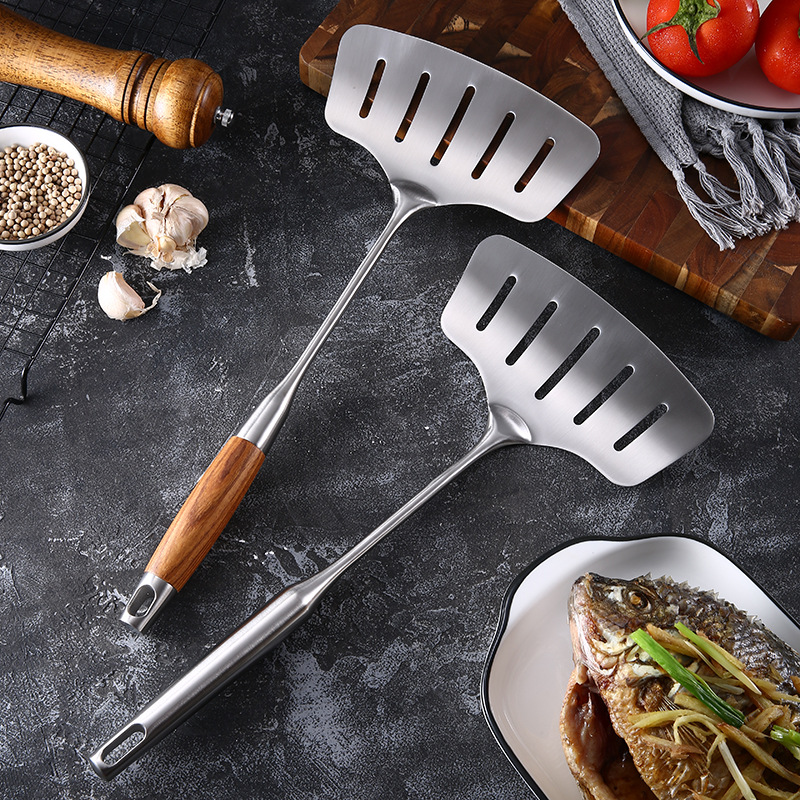 304 Stainless Steel Fish Frying Artifact Fried Fish Spatula Flip Fish Shovel Fried Egg Pancake Maker Shovel Slotted Turner Household Kitchenware Creative
