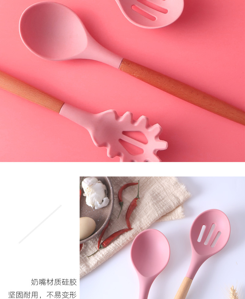 Kitchen supplies wooden handle European non-stick silicone Spatula set of 11 pieces with storage bucket heat resistant set Kitchen supplies wooden handle European non-stick silicone Spatula set of 11 pieces with storage bucket heat resistant set