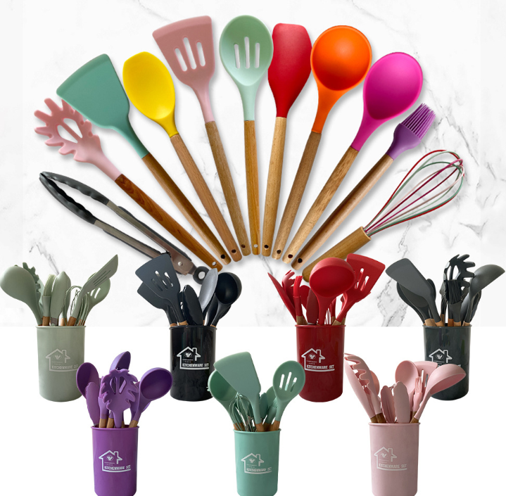 Factory Spot Goods Silicone Kitchenware 11-Piece Set Storage Barrel Non-Stick Pan Kitchen Tools Cooking Spatula Set