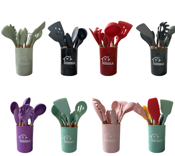 Factory Spot Goods Silicone Kitchenware 11-Piece Set Storage Barrel Non-Stick Pan Kitchen Tools Cooking Spatula Set