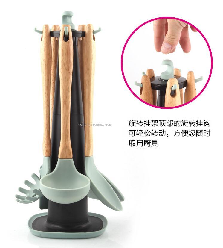 Wooden Handle Silicone Kitchenware Set Six Sets, Non Stick Silicone Spatula Cooking Spoon Spoon Tuck