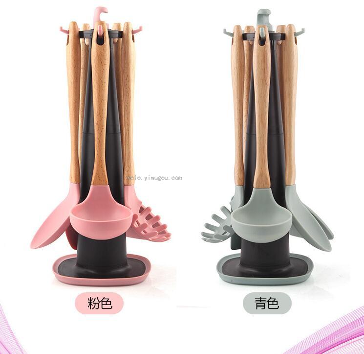 Wooden Handle Silicone Kitchenware Set Six Sets, Non Stick Silicone Spatula Cooking Spoon Spoon Tuck