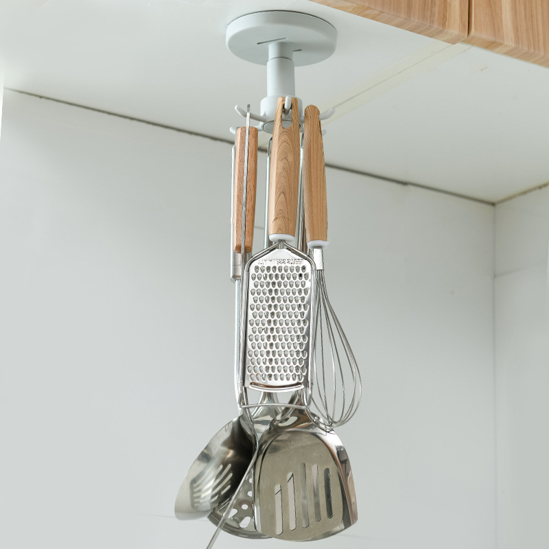 2717 Kitchen Hook Punch-Free Wall Hanging Kitchen Spatula Spoon Knife Storage Rotating Hook Retractable Rack