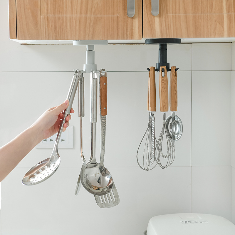 2717 Kitchen Hook Punch-Free Wall Hanging Kitchen Spatula Spoon Knife Storage Rotating Hook Retractable Rack