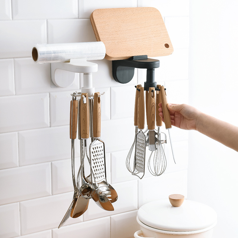 2717 Kitchen Hook Punch-Free Wall Hanging Kitchen Spatula Spoon Knife Storage Rotating Hook Retractable Rack