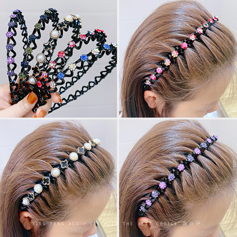 Hair Band Women&#039;s Rhinestone Wave Thin Edges Toothed Headband Korean Outdoor All-Matching Hair Fixer