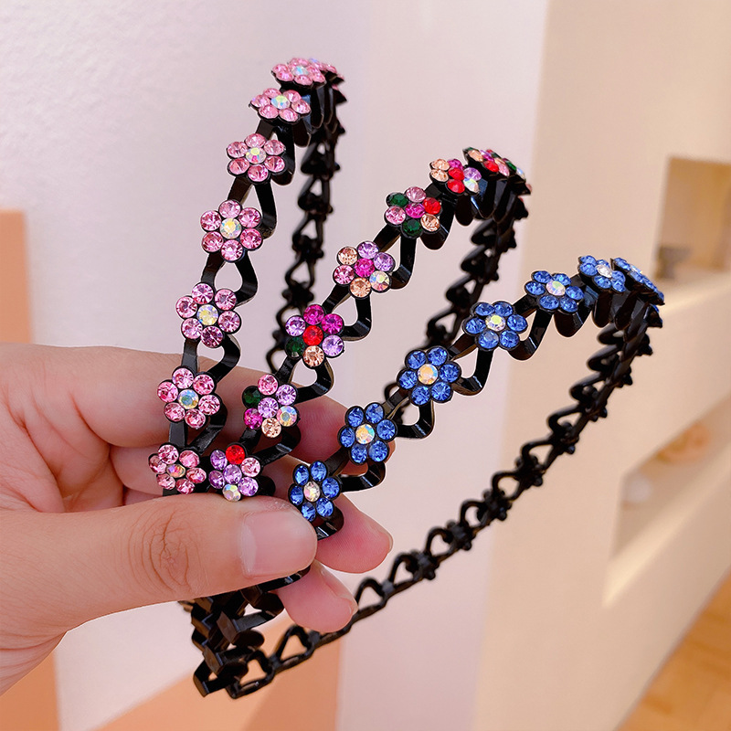 Hair Band Women&#039;s Rhinestone Wave Thin Edges Toothed Headband Korean Outdoor All-Matching Hair Fixer