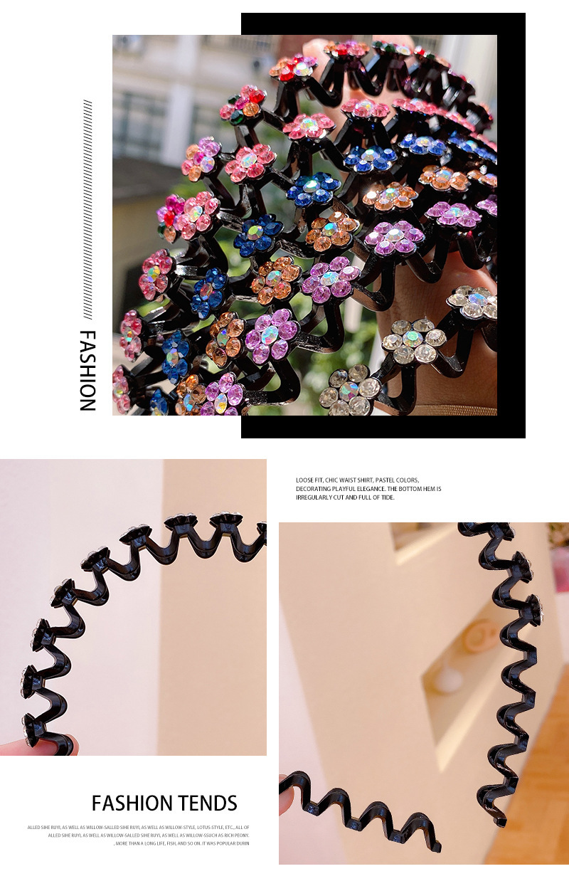 Hair Band Women's Rhinestone Wave Thin Edges Toothed Headband Korean Outdoor All-Matching Hair Fixer Hair Band Women's Rhinestone Wave Thin Edges Toothed Headband Korean Outdoor All-Matching Hair Fixer