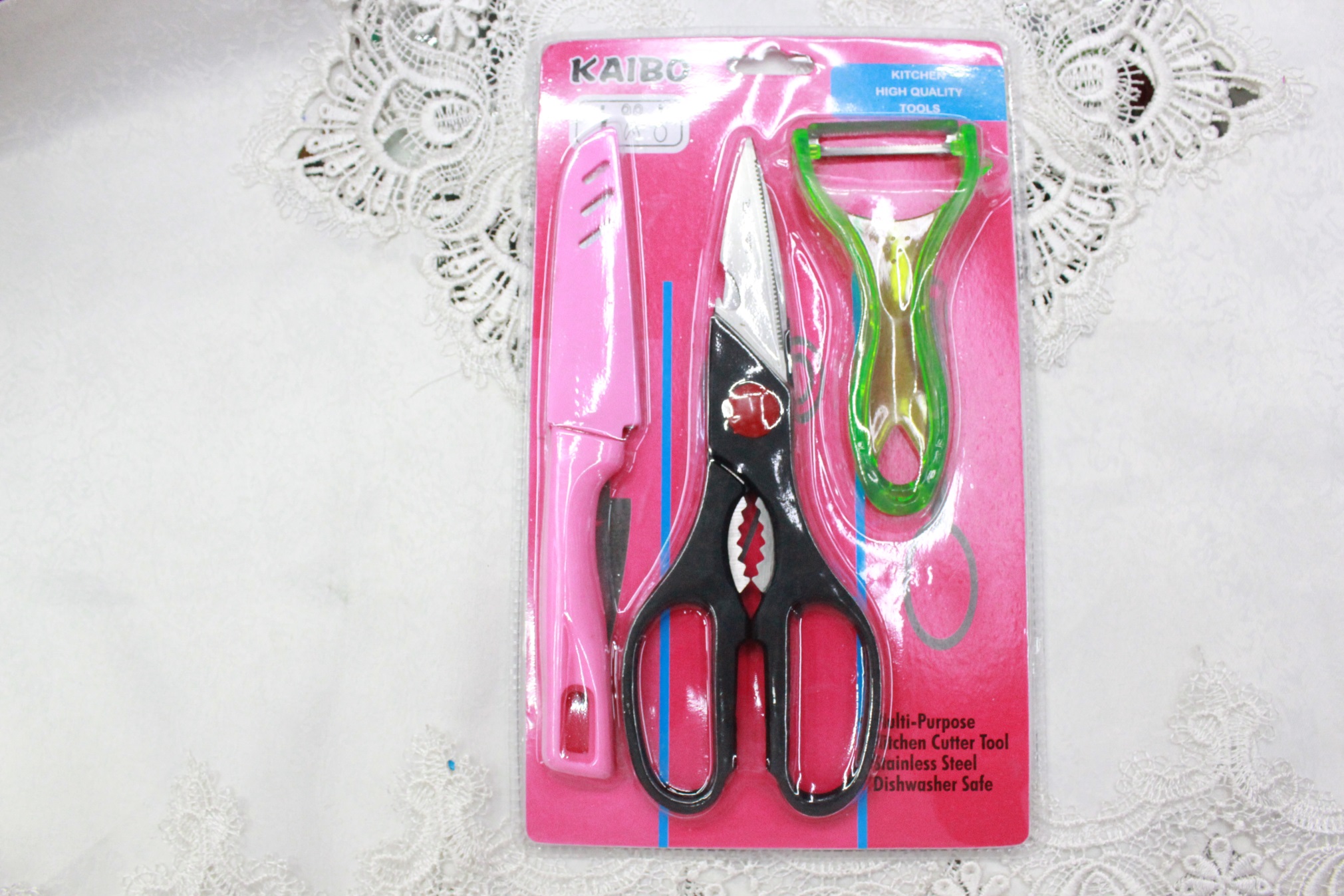 KB5686 double bubble plastic tableware cutlery cable three piece suit scissors knife set