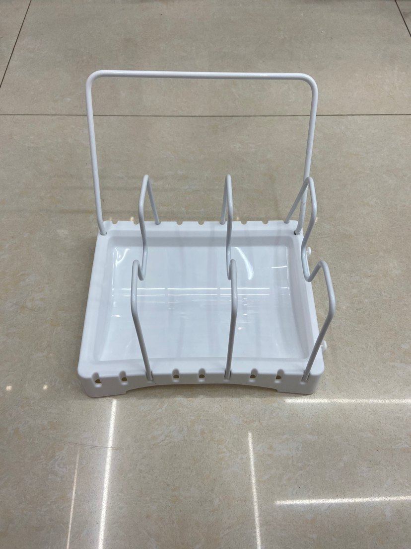 Pot Cover Rack Desktop Kitchen Countertop with Water Collection Tray Household Lid Holder Storage Rack Spatula and Soup Spoon Storage Rack