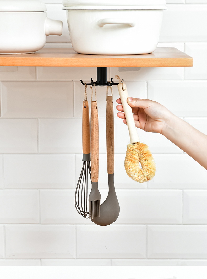 Punch-Free Kitchen Wall Mounted Storage Rack Storage Rack Rotating Hook Spatula Spoon Kitchenware Supplies Wall-Mounted Artifact