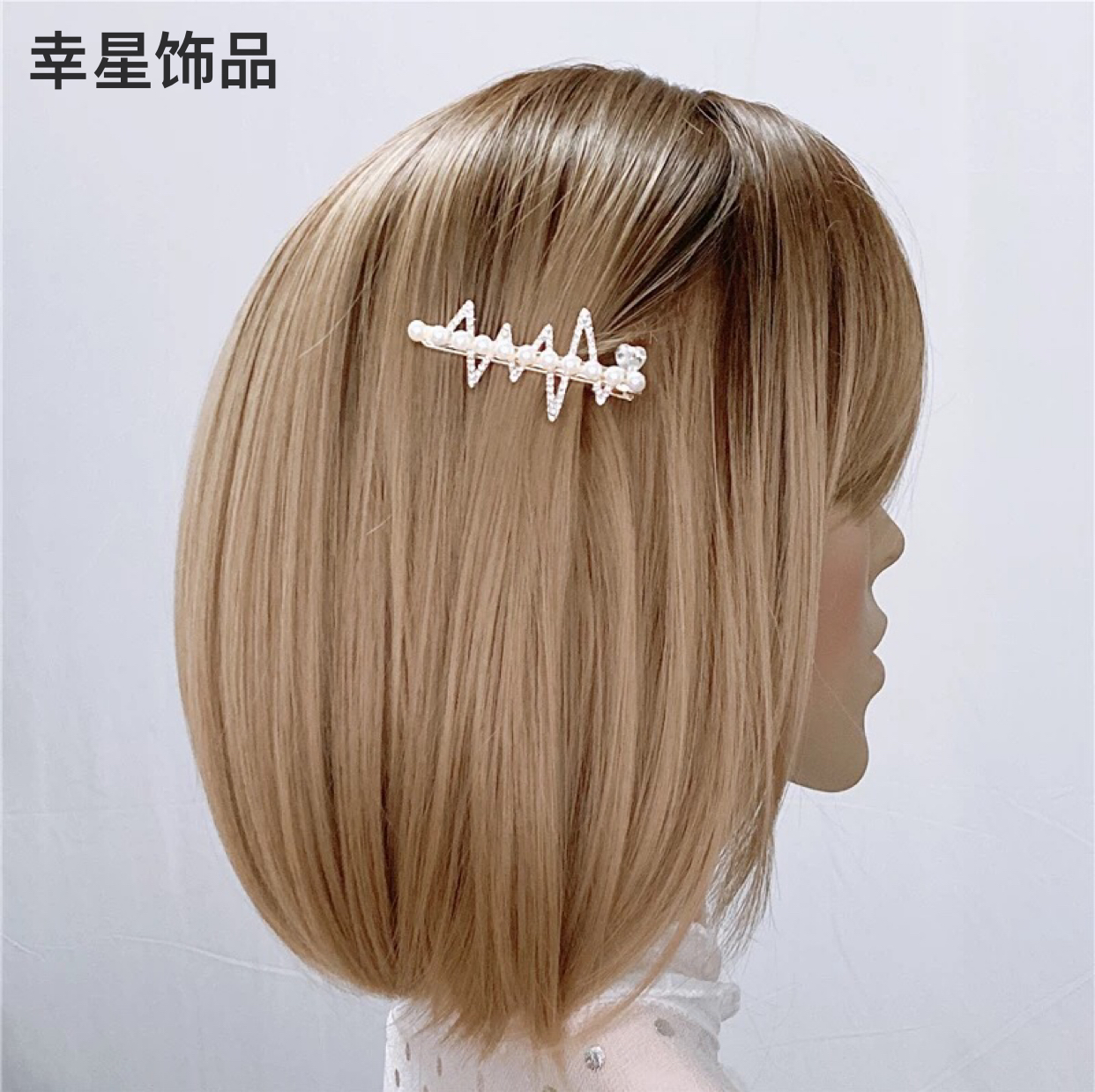 2021 Fashion New ECG Wave Rhinestone Pearl a Little Retro Women&#039;s Gold Side Clip Love Mouth Korean Style Diamond Hair Clip