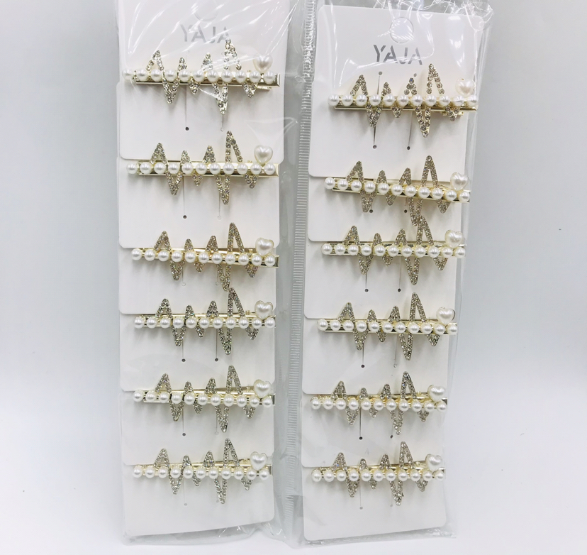 2021 Fashion New ECG Wave Rhinestone Pearl a Little Retro Women's Gold Side Clip Love Mouth Korean Style Diamond Hair Clip