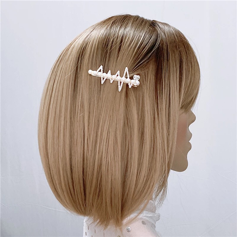 2021 Fashion New ECG Wave Rhinestone Pearl a Little Retro Women's Gold Side Clip Love Mouth Korean Style Diamond Hair Clip